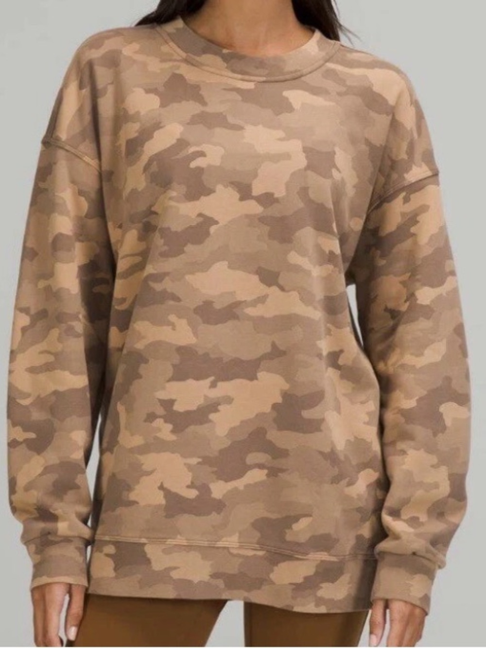 LULULEMON Perfectly Oversized Crew Heritage 365 Camo Beige Size 10 Estimated